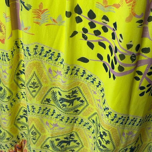 Saloni Pippa Silk Midi Dress Georgette Jungle Yellow Ruffle Citrus Floral NWT 6 - Picture 14 of 16